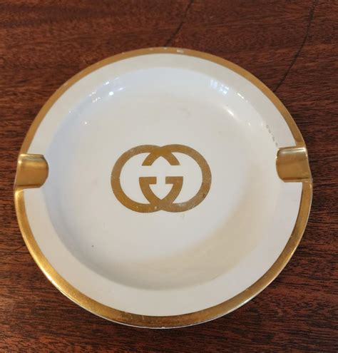 Vintage Gucci Ashtray Porcelain Gold Trim Made in Italy